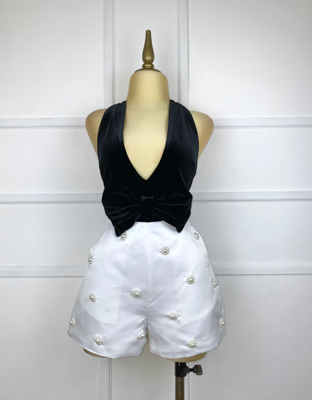 Jumper bicolor terciopelo con perlas