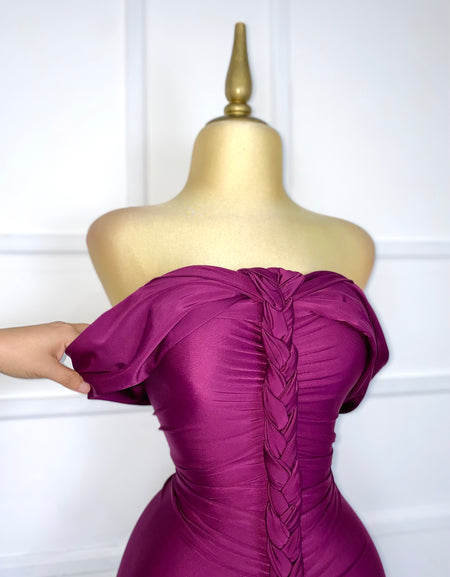 Vestido morado lycra con trenza