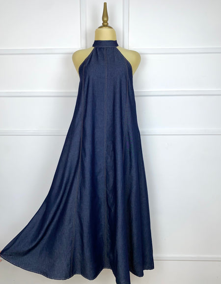 Vestido midi mezclilla halter