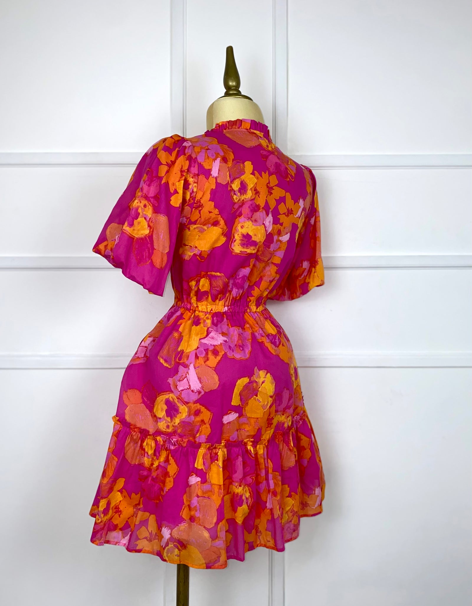 Vestido estampado floral rosa/naranja