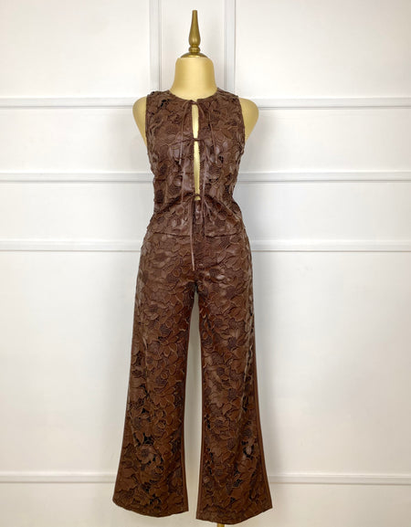 Set café chocolate vinipiel con flores