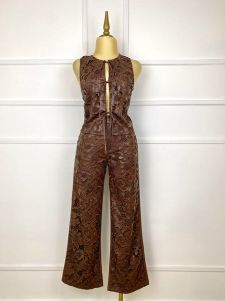 Set café chocolate vinipiel con flores