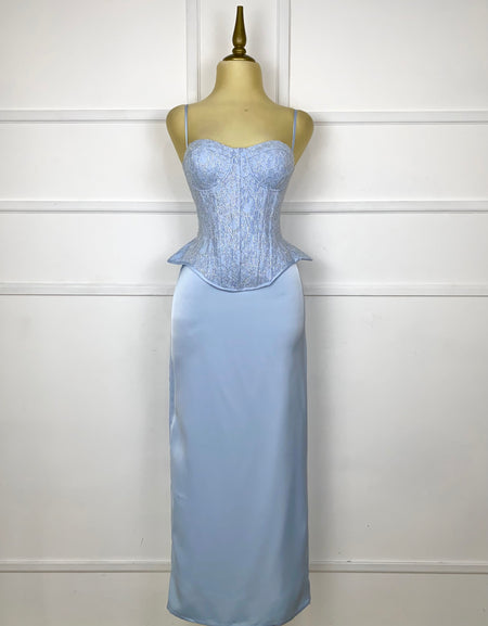 Set baby blue corset con glitter