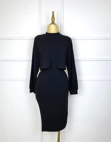 Set negro de punto (vestido y suéter)