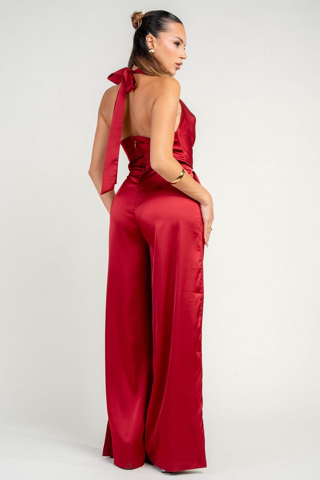 Palazzo tinto satín halter