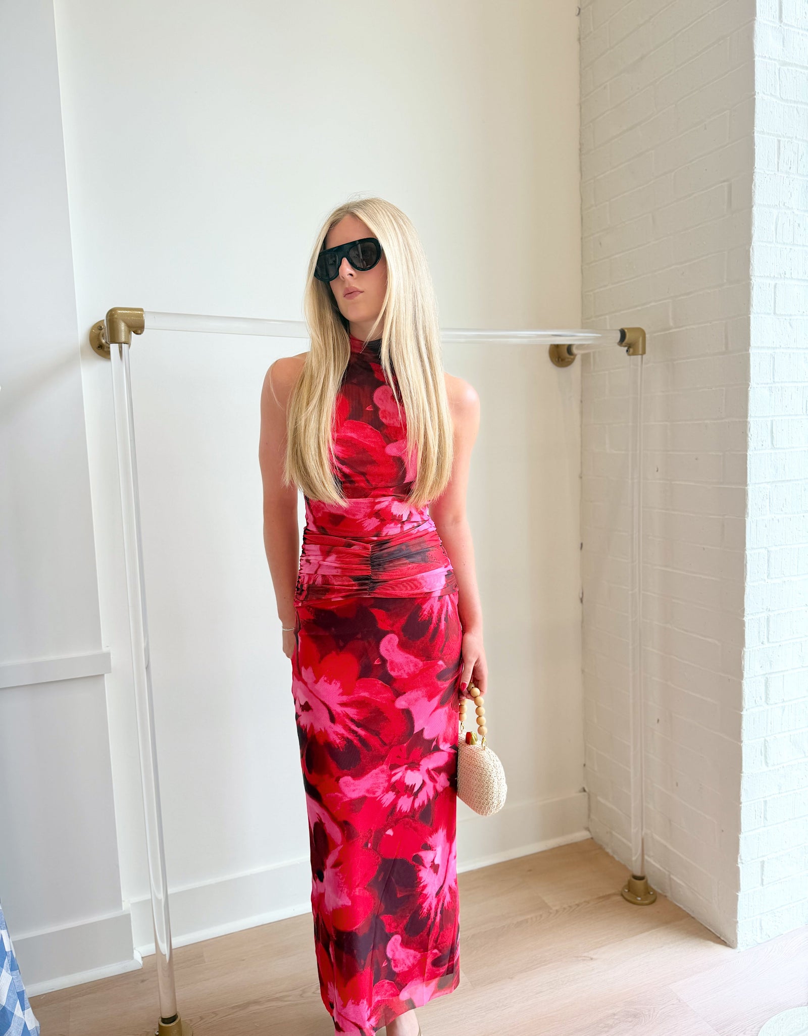 Vestido rojo largo mesh multicolor