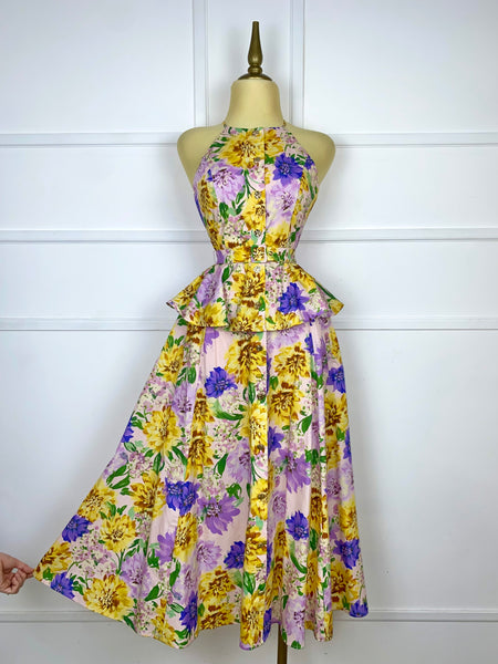 Set flores amarillas/lilas con cinto (blusa y falda)