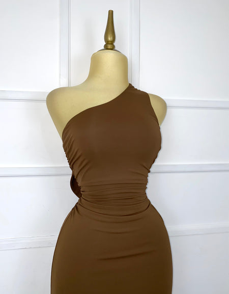 Vestido café stretch largo