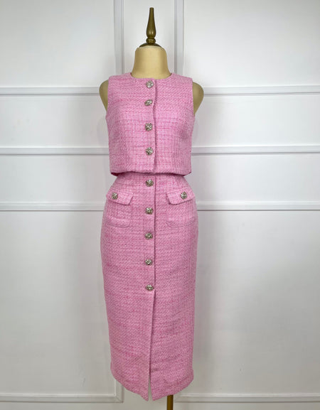 Set rosa tweed con botones