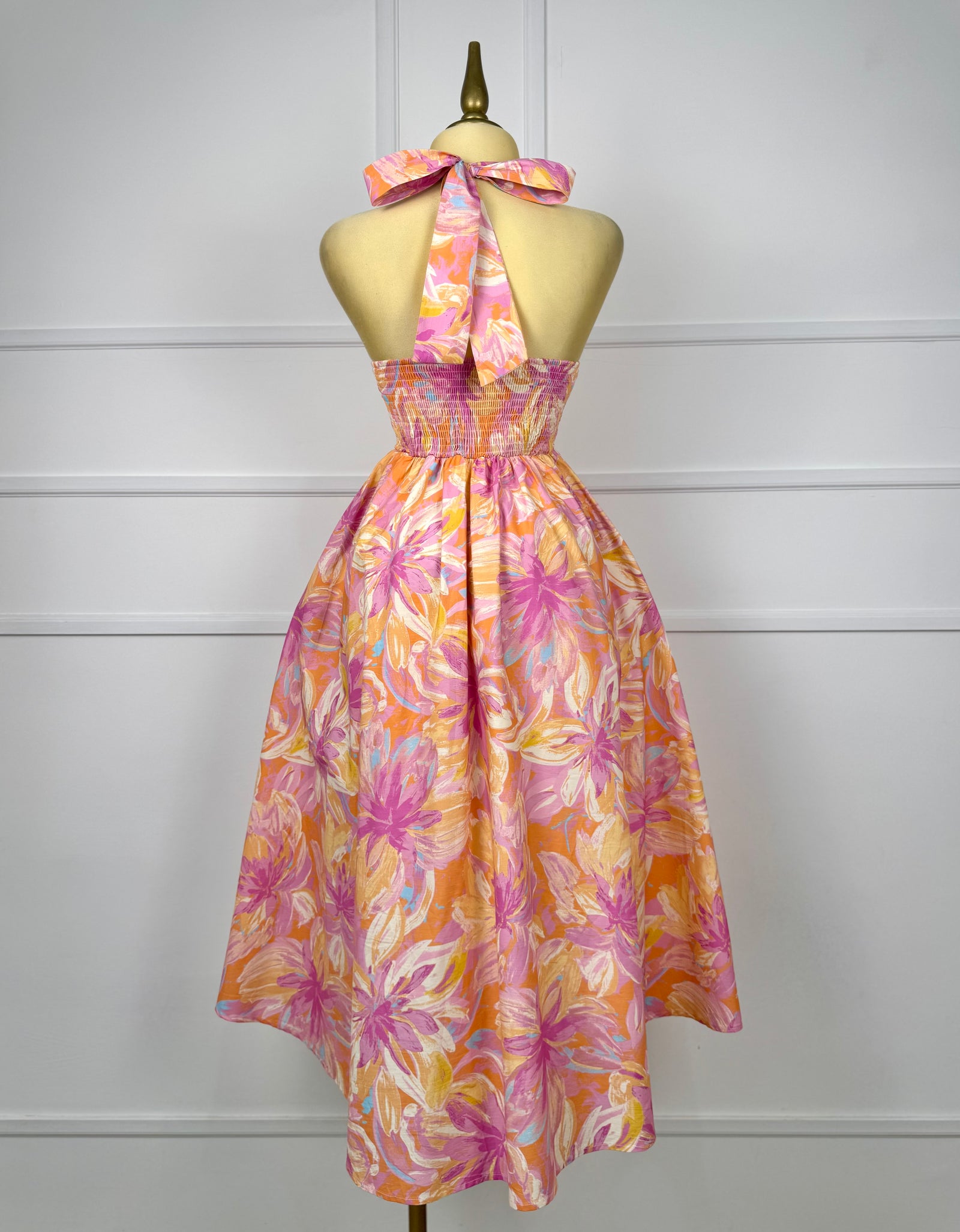 Vestido midi coral estampado