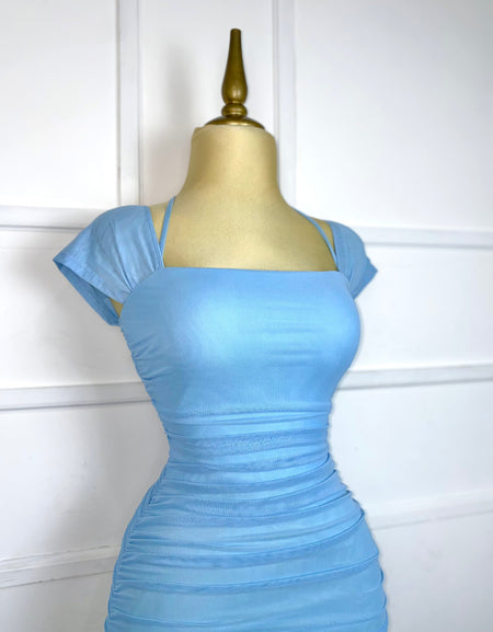 Vestido azul drapeado