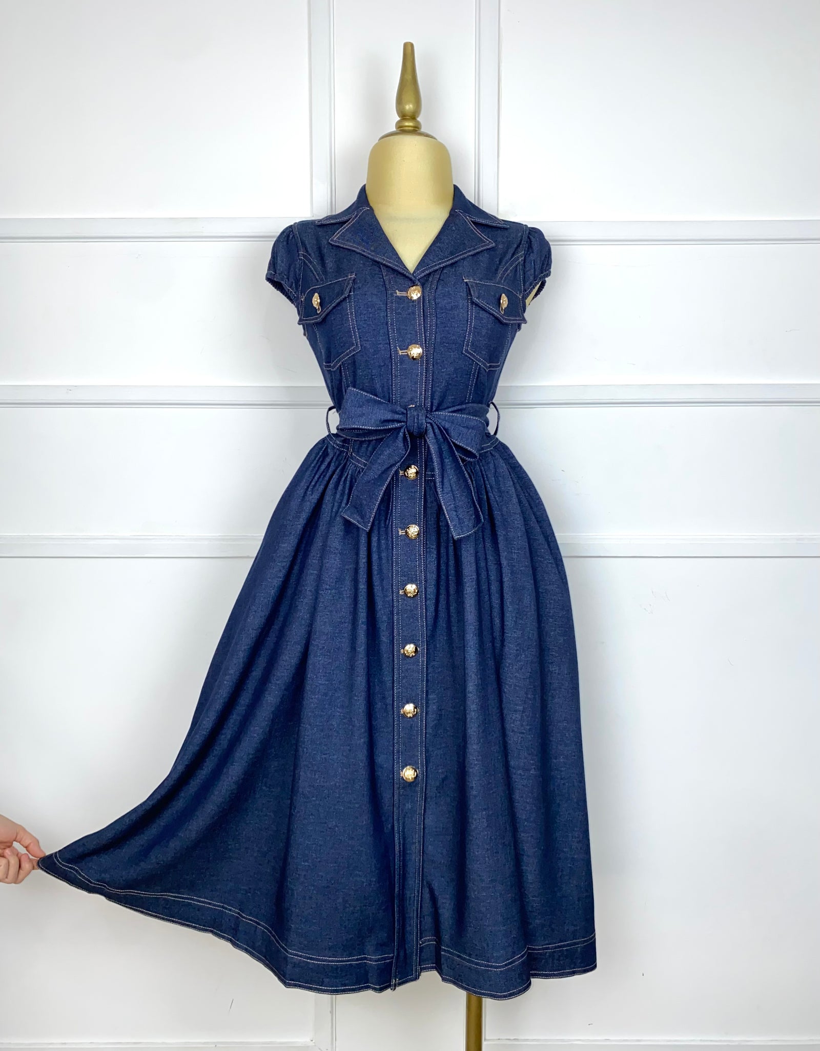 Vestido mezclilla midi con listón