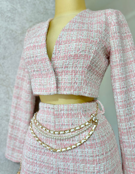 Set rosa tweed con cadena