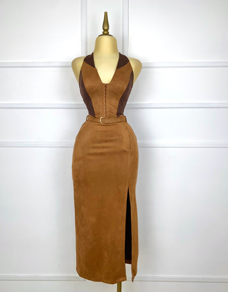 Falda café gamuza con cinto