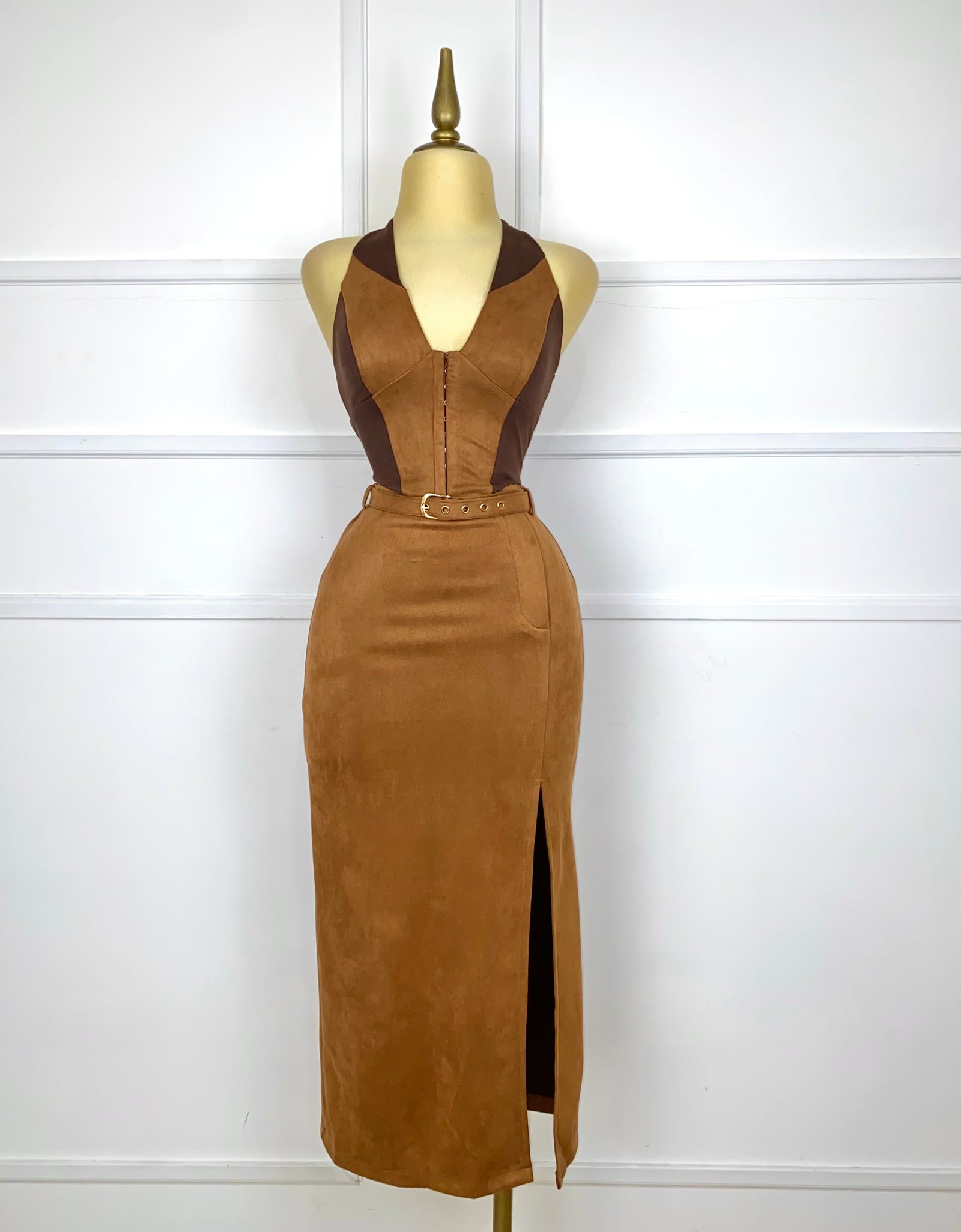 Falda café gamuza con cinto