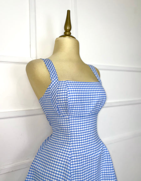 Vestido corto de cuadros blanco/azul
