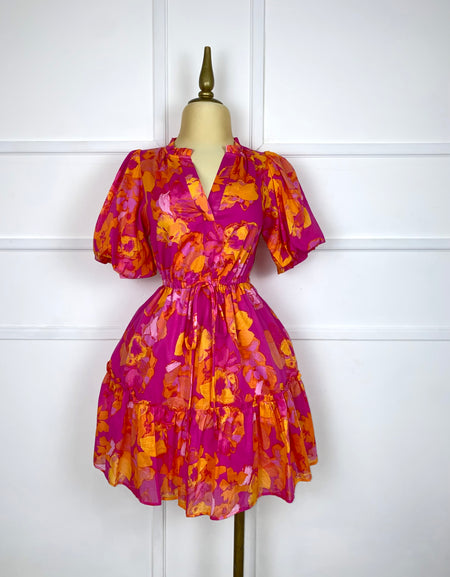 Vestido estampado floral rosa/naranja