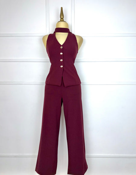 Set tinto stretch botones dorados