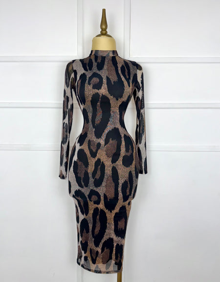 Vestido animal print mesh midi