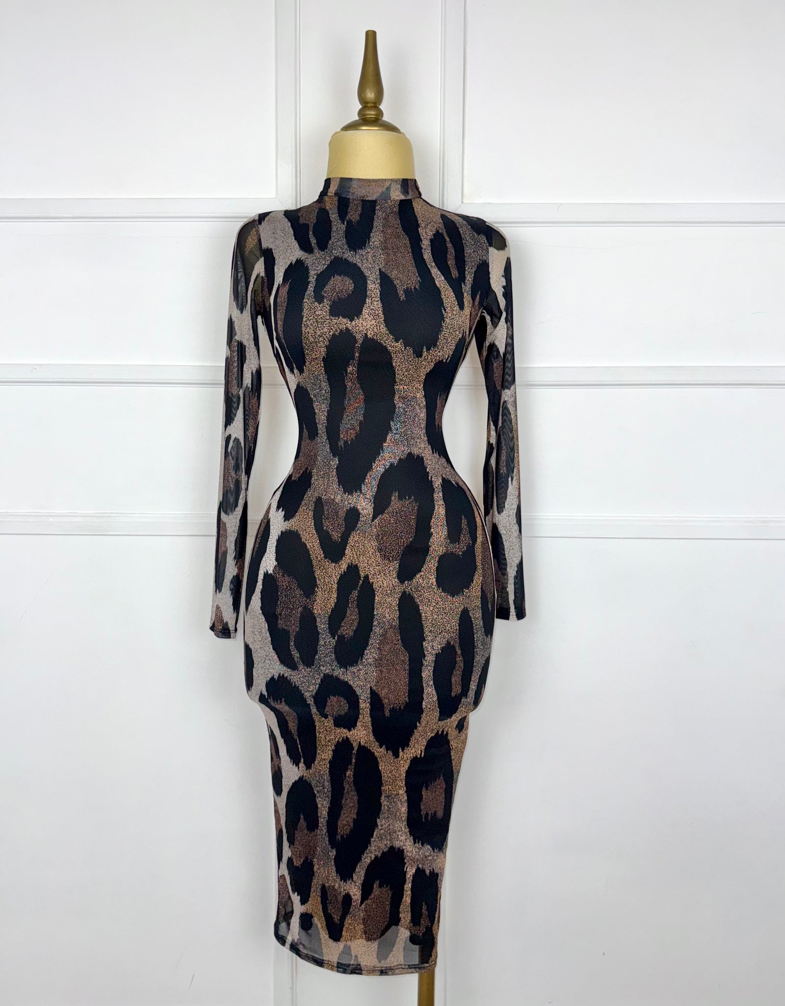 Vestido animal print mesh midi