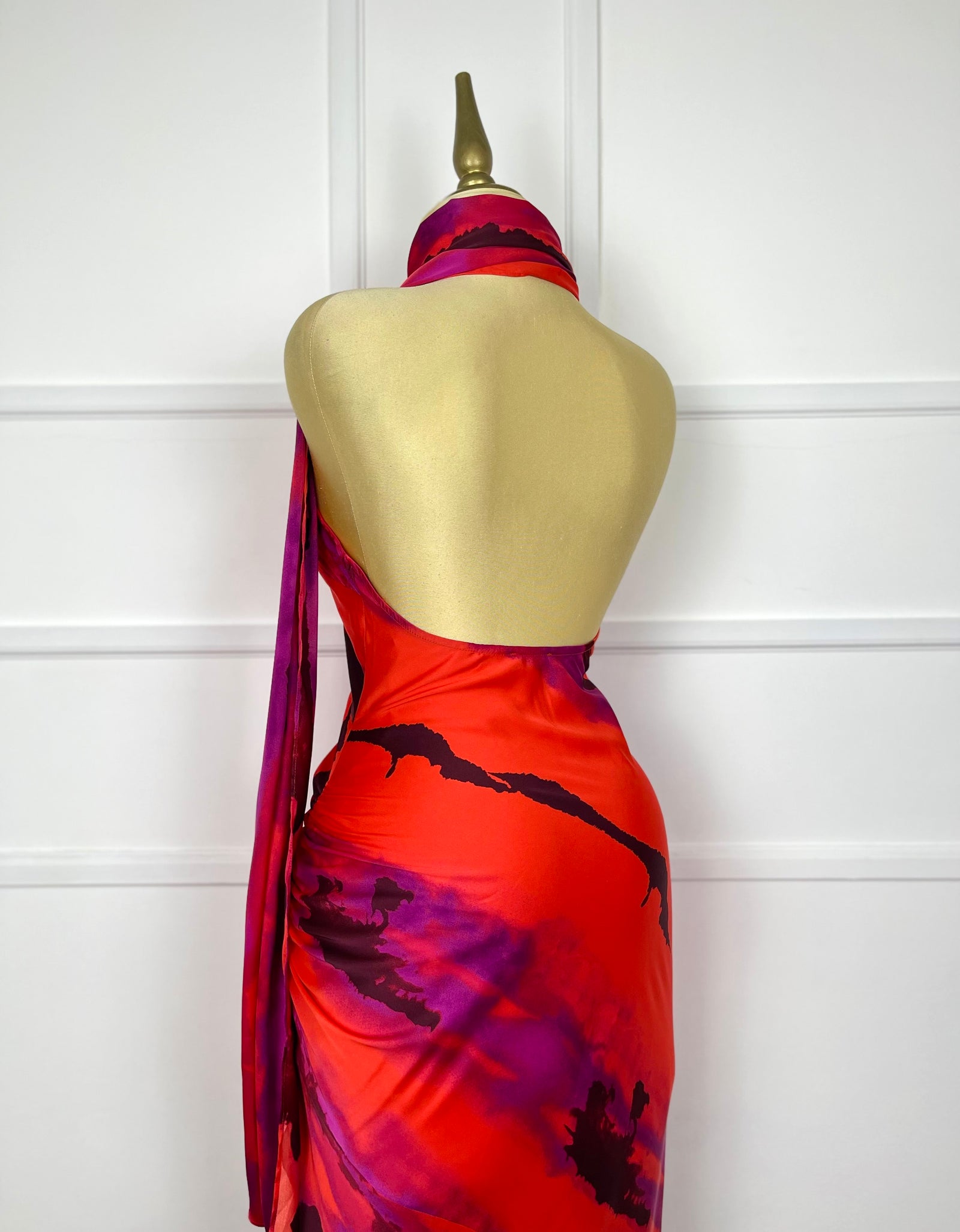 Vestido largo satín multicolor
