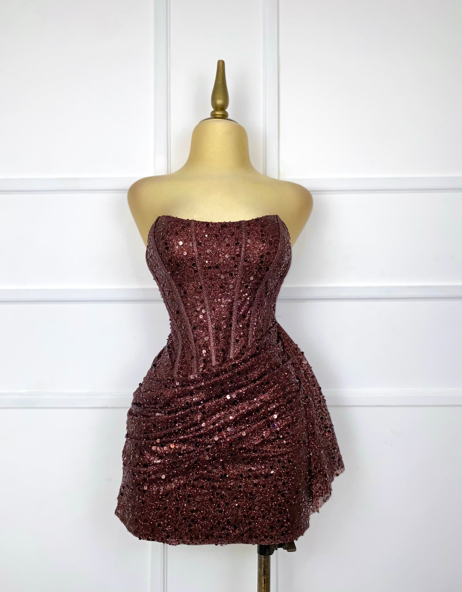 Vestido café chocolate glitter corset