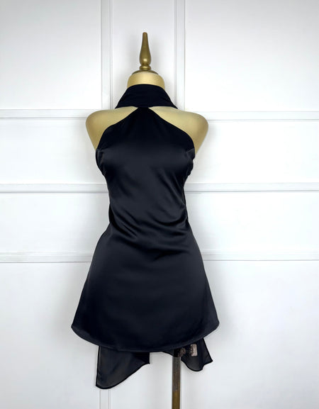 Vestido negro satín con listón