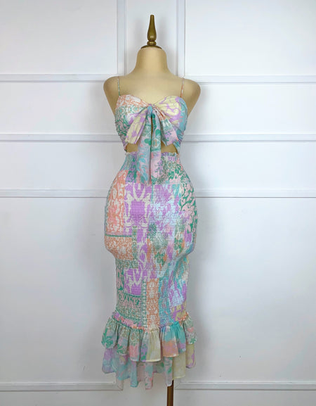 Vestido drapeado con estampado multi