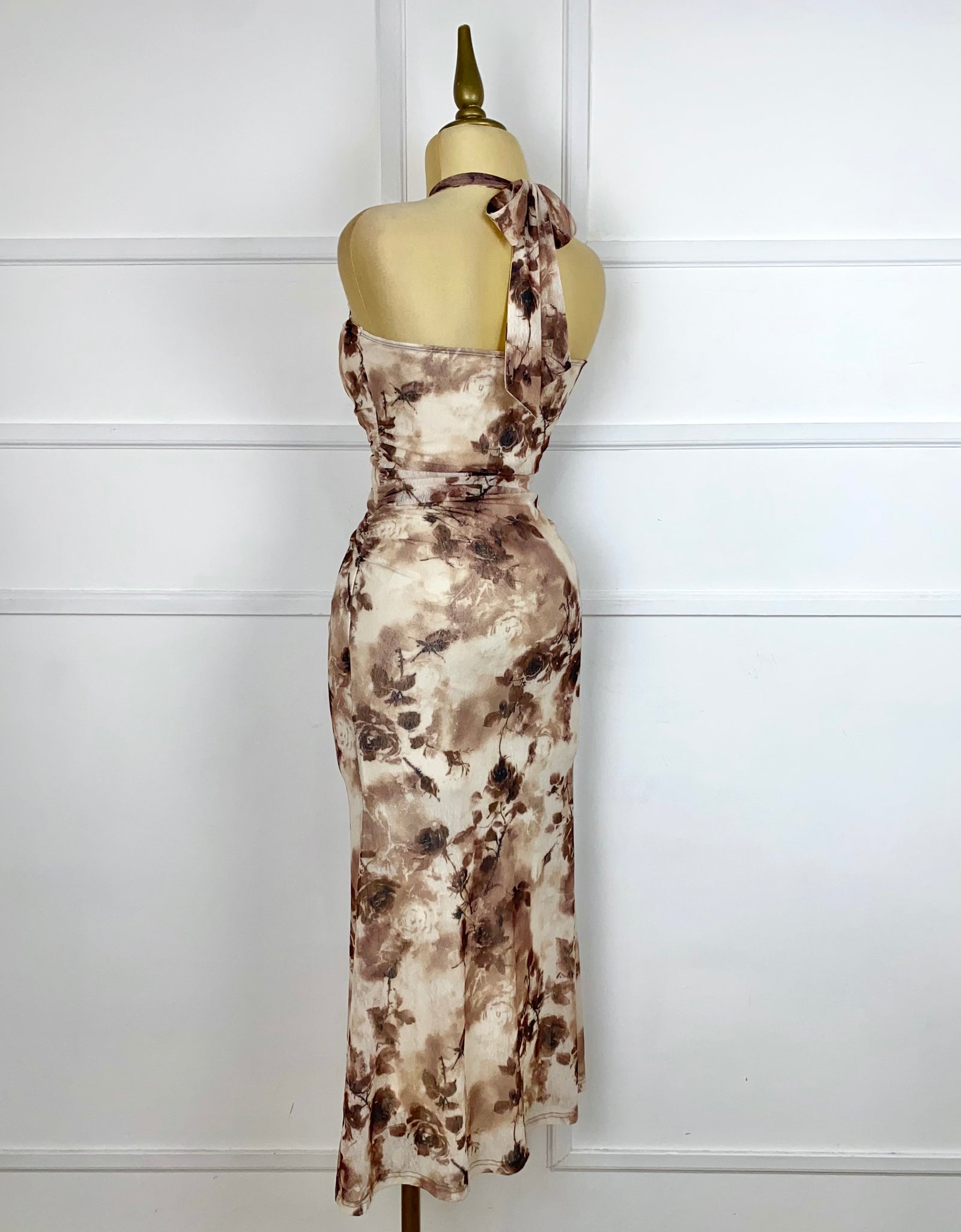 Vestido midi multi café halter
