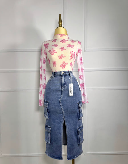 Blusa mesh de moñitos rosas