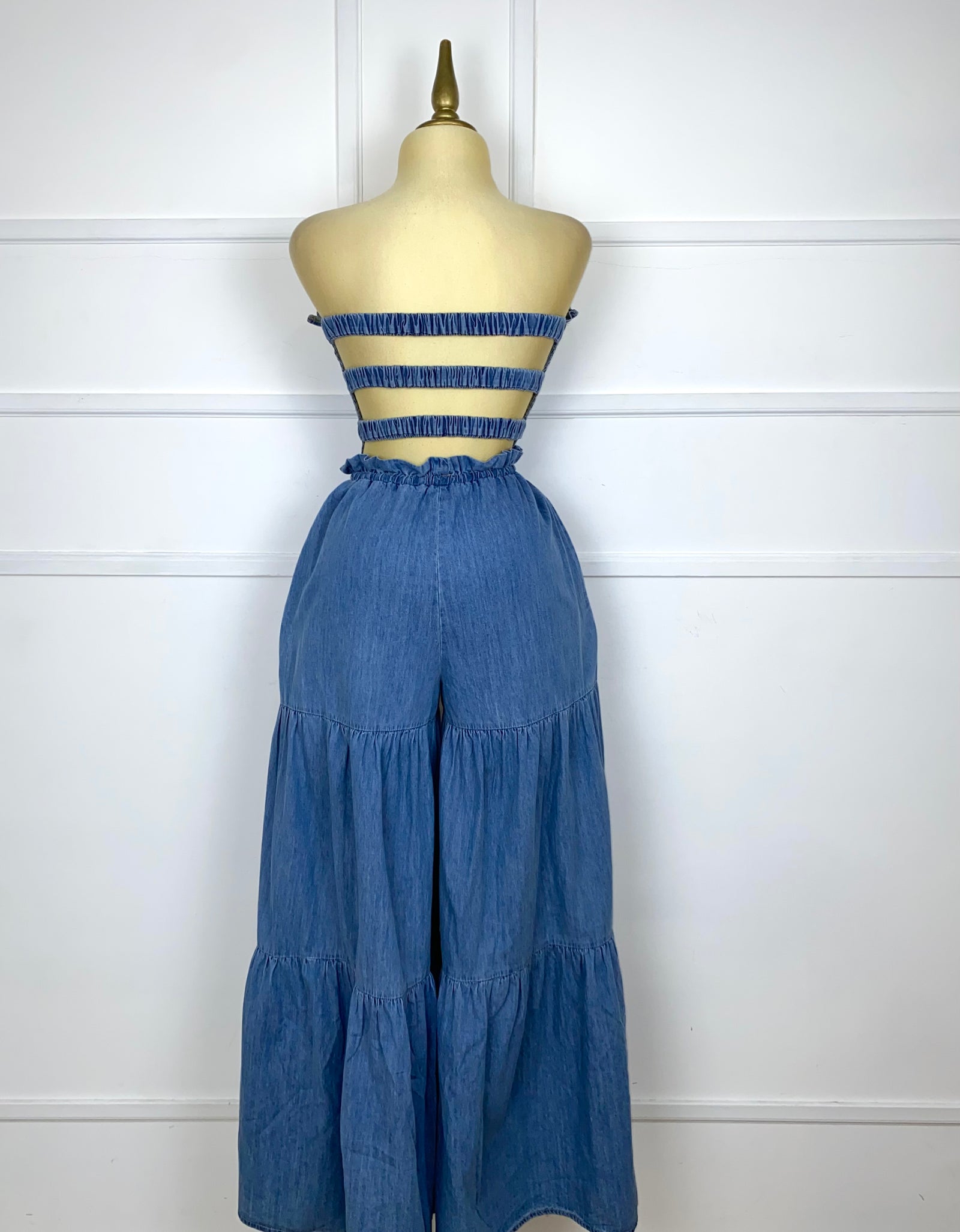 Palazzo campana strapless con elástico