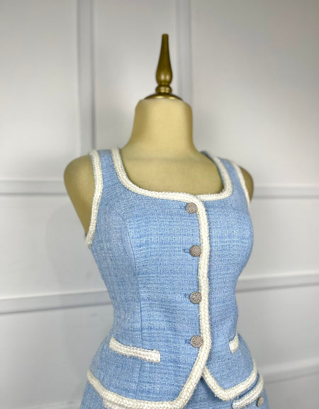 Set azul con blanco tweed