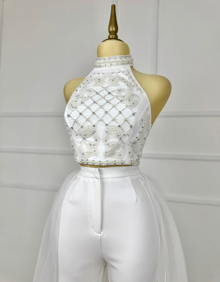 Set blanco con tul y pedrería