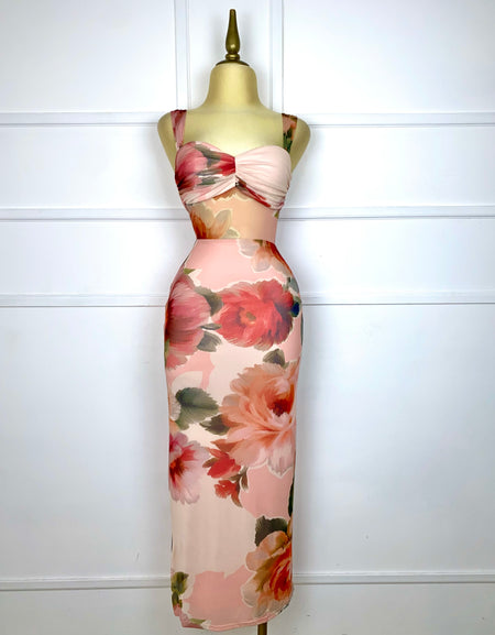 Vestido largo mesh estampado