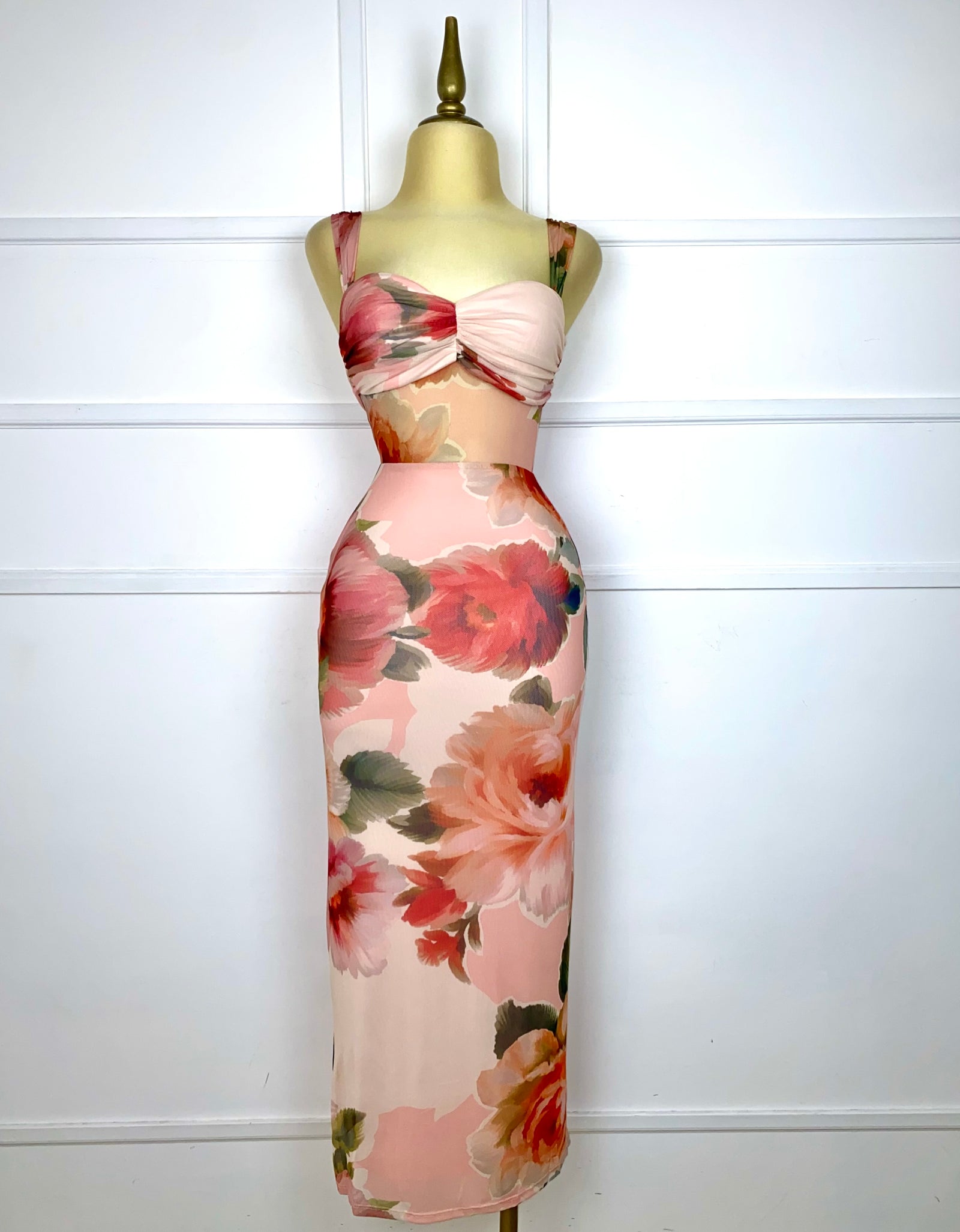 Vestido largo mesh estampado