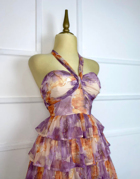 Vestido con olanes naranja/lila