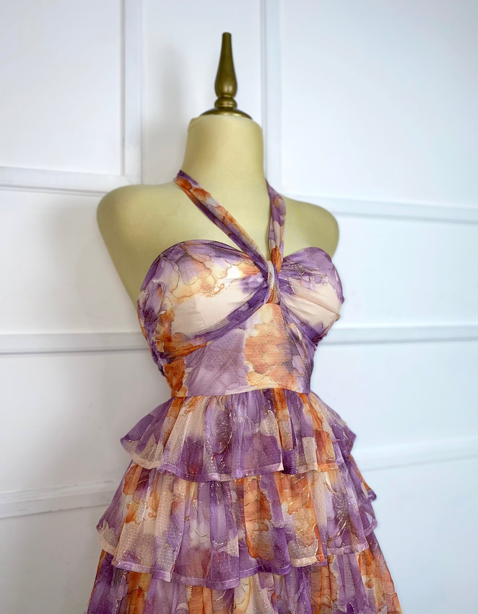 Vestido con olanes naranja/lila