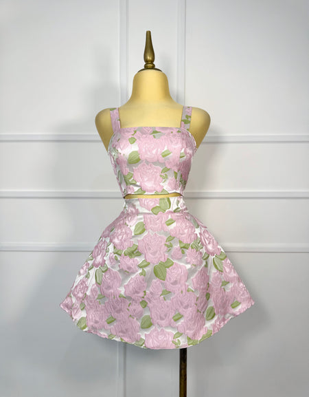 Set flores rosas brocado