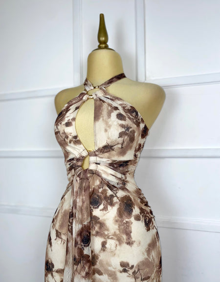 Vestido midi multi café halter