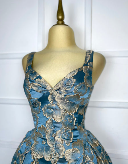 Vestido midi con flores brocado (2 colores)