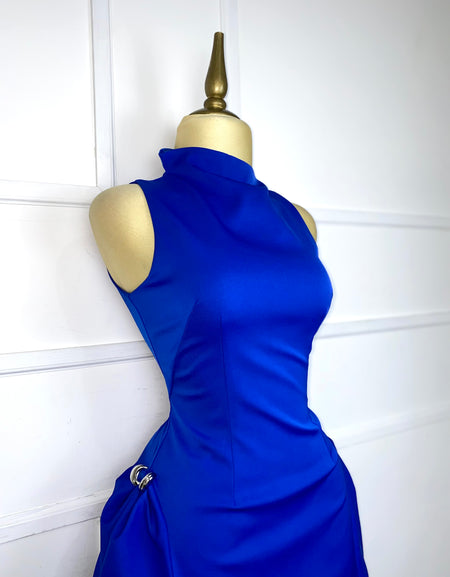 Vestido azul asimétrico corte A