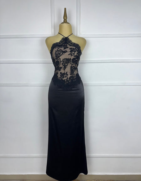 Vestido negro largo satinado
