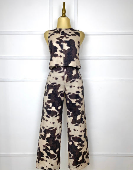 Set estampado vaca con moños (blusa y pantalón)