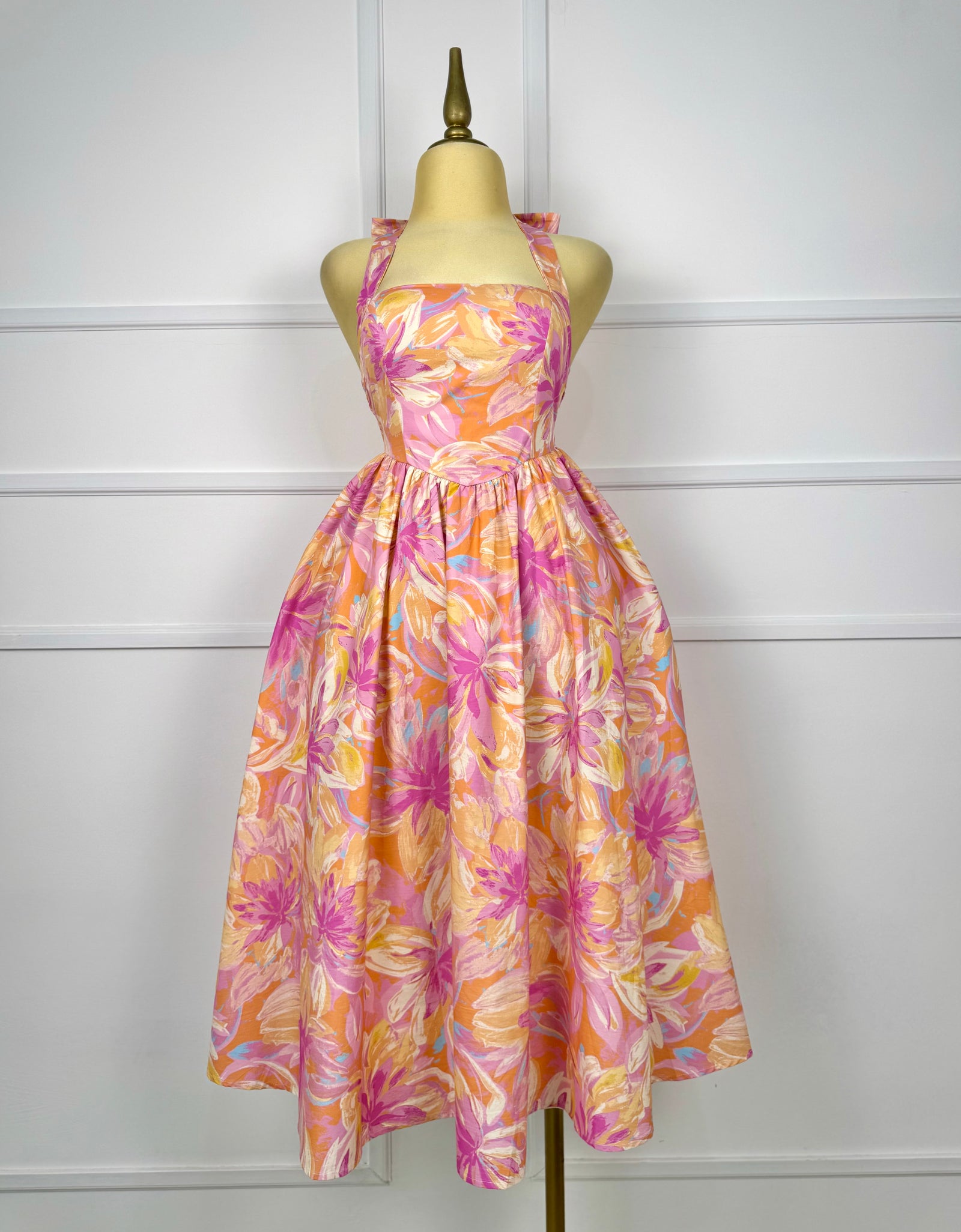 Vestido midi coral estampado