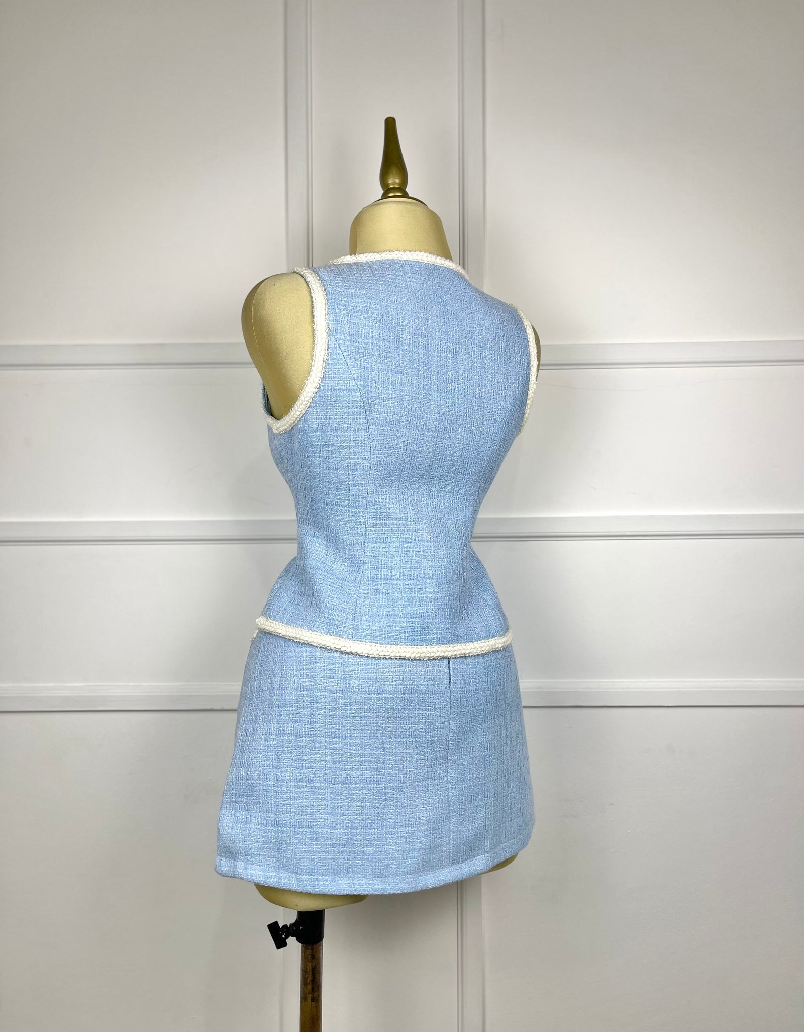 Set azul con blanco tweed