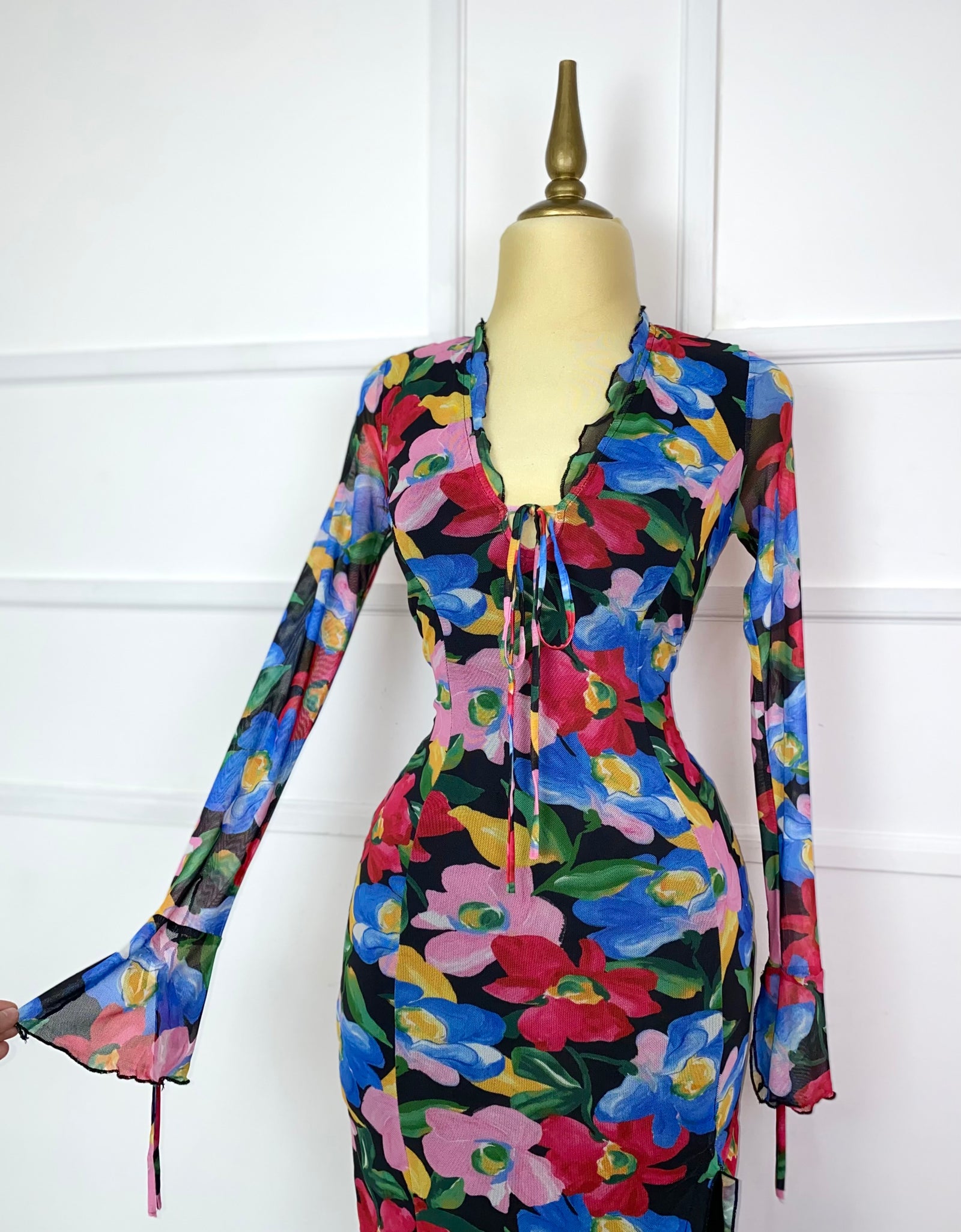 Vestido mesh largo estampado floral