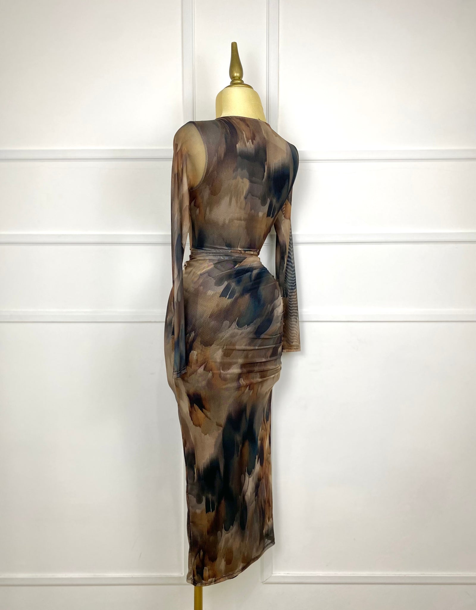 Vestido midi mesh café multi