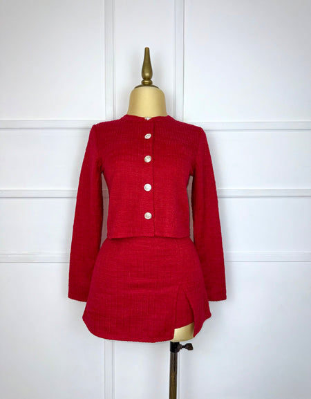 Set rojo tweed con botones