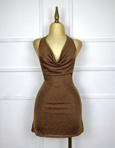 Vestido café halter