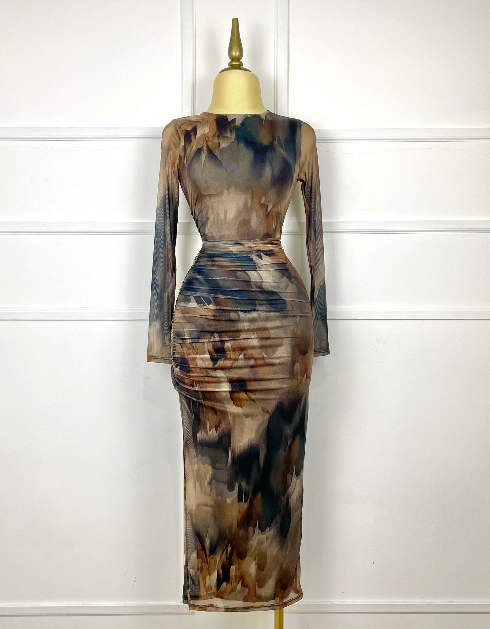 Vestido midi mesh café multi